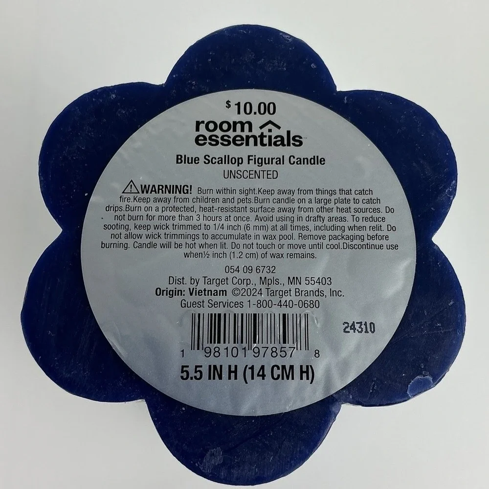 2‎ Large Blue Figural Scallop Flower Candle Room Essentials Unscented Decorative
